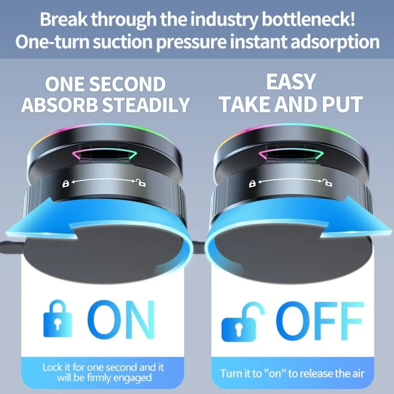 Revolutionary 15W Vacuum Suction Magnetic Wireless Charger Car Phone Holder - 360° Rotatable and Perfectly Compatible with All Smartphones, Including iPhone