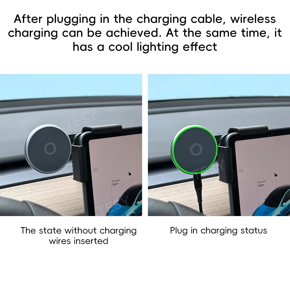 Revolutionary 15W Magnetic MagSafe Wireless Charger & Phone Mount for Tesla Model Y, Model 3, and HIGHLAND - Perfect for Seamless Driving Experience