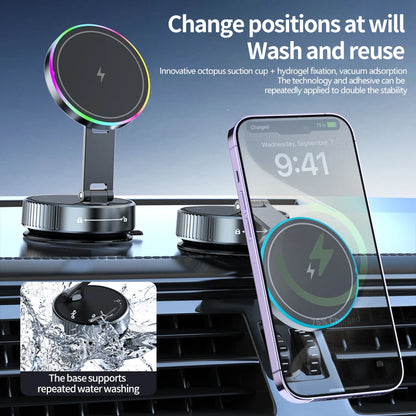 Revolutionary 15W Vacuum Suction Magnetic Wireless Charger Car Phone Holder - 360° Rotatable and Perfectly Compatible with All Smartphones, Including iPhone